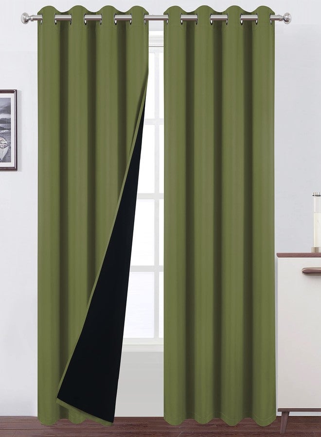 LEMOMO Olive Green Thermal 100% Blackout Curtains/52 x 95 Inch/Set of 2 Panels Room Darkening Curtains for Bedroom and Living Room - Image 1